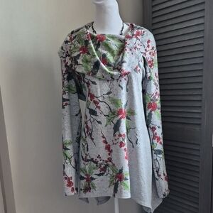 Floral Cowl Neck Sweater - Gray and Red, PTP 25